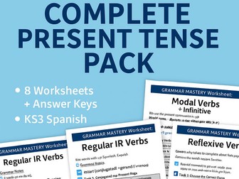 KS3 Spanish Present Tense Grammar Mastery Bundle – 8 Worksheets + Answer Keys