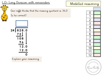 Long division expressing remainders as decimals - Multiplication & Division- Year 6