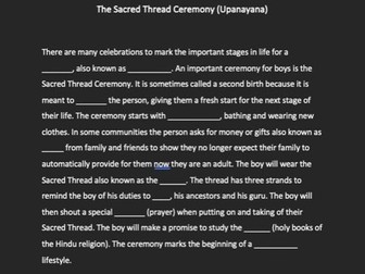 The Sacred Thread Ceremony Worksheet