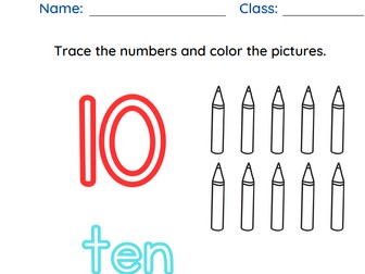 Trace the Numbers ten and Color the Pictures