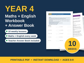 Year 4 Maths and English Workbook + Teacher Answer Book (10 Weeks)