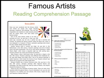 Famous Artists Reading Comprehension and Word Search