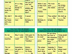 Prepositions of Movement With Text Tic-Tac-Toe or Bingo