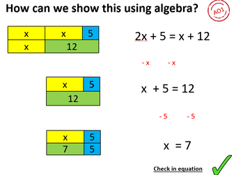 Solving equations with unknowns on both sides using bar model (Mastery)