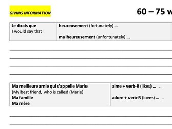 French Writing Structures Grade 5