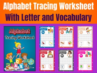 Alphabet Tracing Worksheet With Letter and Vocabulary.