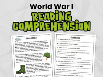 World War I Reading Comprehension for Grades 3 - 5 | Guided Reading Task