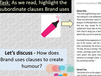 KS3 English Autobiography SOW L5: Humour through Clauses