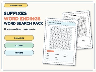 UKS2 Suffixes and Word Endings Word Search Pack | 7 Activities