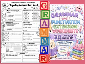 Grammar and Punctuation Extension Worksheets | Grade 3 English | 20 Activities