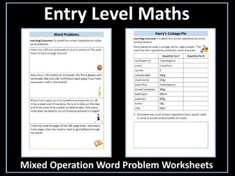 Mixed Operation Word Problems - Entry Level Maths