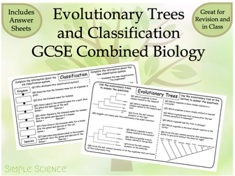 Evolutionary Trees and Classification  - GCSE Biology Worksheets