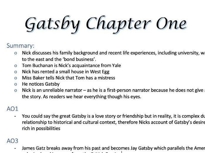 The Great Gatsby Chapter One (Detailed Analysis) | Teaching Resources