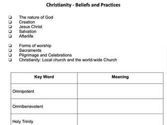GCSE Eduqas Religious Studies: Christianity revision worksheet