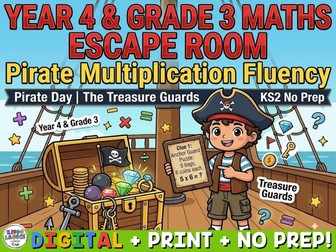 Year 4 & Grade 3 Maths Escape Room Pirate Multiplication Fluency KS2 No Prep