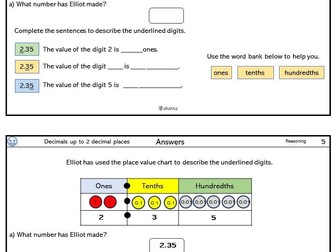 Reasoning Year 5 decimals up to two decimal places Foundation worksheet