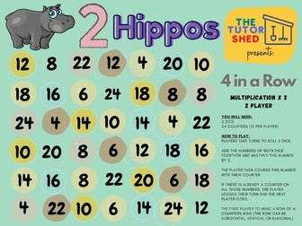 The Tutor Shed Presents - 2 Hippos 4 in a Row - 2 Times Tables Board Game