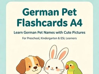German Pet Flashcards A4: Learn Pet Names for Kids