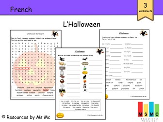 French L'Halloween Worksheet and wordsearch