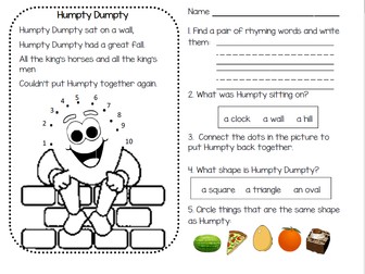 Nursery Rhymes : No Prep Do Nows