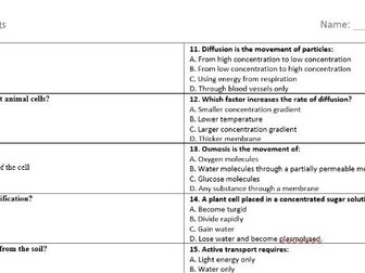 AQA GCSE Biology Multiple Choice Questions – Topic 1: Cell Biology with answers