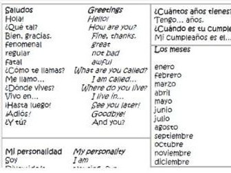 Spanish Knowledge Organiser Basics / Year 7