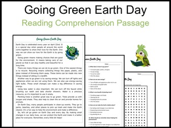 Going Green Earth Day Reading Comprehension and Word Search