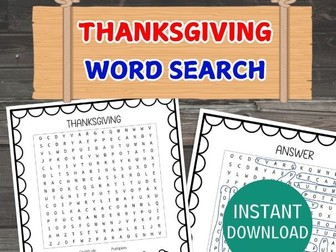 Thanksgiving Word Search, Gratitude Activity