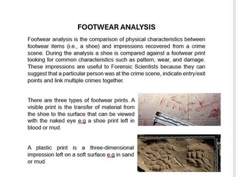Foot Wear Analysis information + tasks for Forensic Science Murder Mystery Who Dunnit
