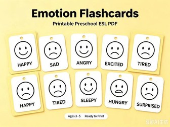 Printable Emotion Vocabulary Flashcards for Preschool ESL Learners