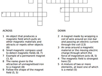 Magnetism Revision Crossword (KS3)
