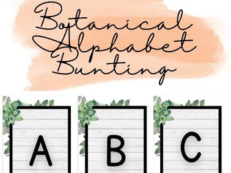 Botanical Nature Black and White Themed Alphabet A to Z Classroom Bunting Decoration Succulent Plant