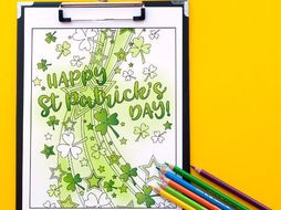 St Patrick's Day Coloring Page | Printable PDF 8.5x11" Coloring Page "Happy St Patrick's Day!"