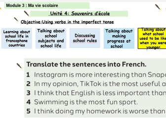 New French AQA Higher GCSE Module 3 Ma vie scolaire Unit 4 Souvenirs d'école