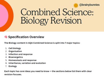 AQA Combined Science Revision Biology Handbook and questions