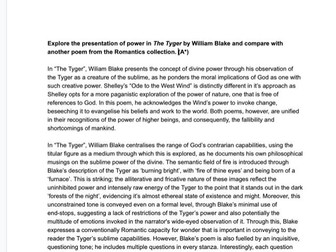 "Explore the presentation of power in The Tyger by William Blake" Essay.