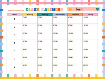 Editable Class Calendar | 6, 7 & 8 Week Versions