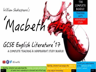 Macbeth, Shakespeare. COMPLETE BUNDLE! 5-6 x Weeks TEACHING & 11 Independent Study Guides (ebooks)