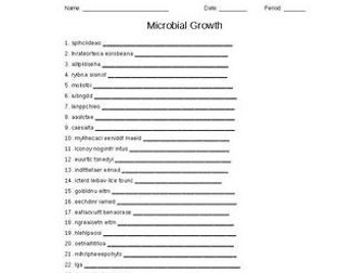 Microbial Growth Word Scramble for a Microbiology Course