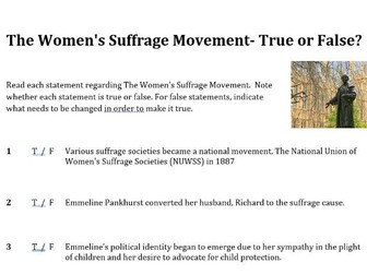 Women's Suffrage Movement True or False