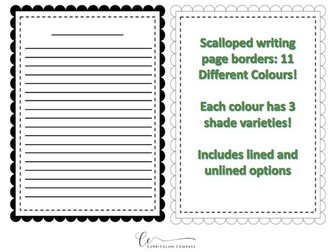 Scalloped Writing Page Borders:11 colour options with various shades, lined and unlined options!