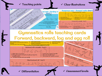 Gymnastics rolls -differentiated teaching cards (forward, backward, log, egg)