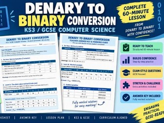 Denary to Binary Conversion Worksheet & Answer Key | KS3 / GCSE Computer Science