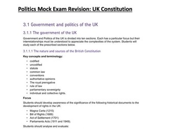 UK Constitution: A-Level Politics note sheets