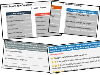Vaping & Health (Spanish)- Knowledge Organiser & Activities (Conti Style)