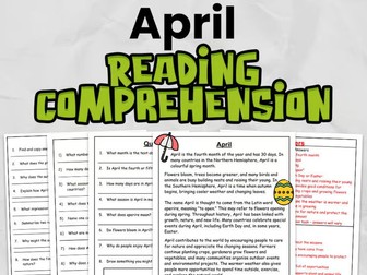 April Reading Comprehension & Close Reading Activities | KS2 English Worksheets | Differentiated