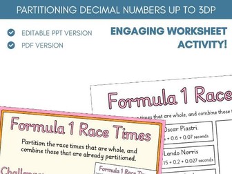 Partitioning Decimals Numbers up to 3dp | Worksheet Activity | Place Value