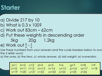 35 Year 5 Code Breaker Starters with answers: Autumn 1st Term