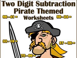 Two Digit Subtraction Worksheets - Pirate Themed - Horizontal