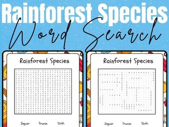 Rainforest Species - No Prep  Printable Word Search Puzzle Activity